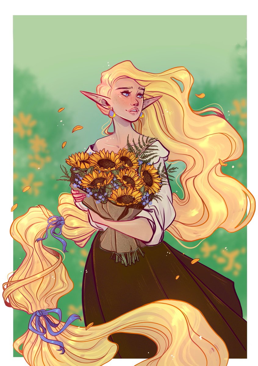 LureaLurea's tweet photo. (Uploaded the wrong file haha oopsie)
This was Junes Patreon Postcard! I was very happy with the sunflowers. 🥹
.
#illustration #OC #dnd #fantasyart https://t.co/LhC6bPeThI