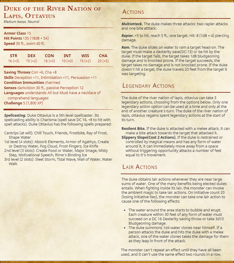 OtterlyFriend's tweet photo. I made a creature that gonna be featured in my D&amp;D campaign. Still working stuff out but I thought I would share. Duke Ottavius of Lapis, One of the Four elemental leaders in the land of Hoshido, a land warped by fey magic to where most residents are talking animals! https://t.co/z1xMFA8Wz7