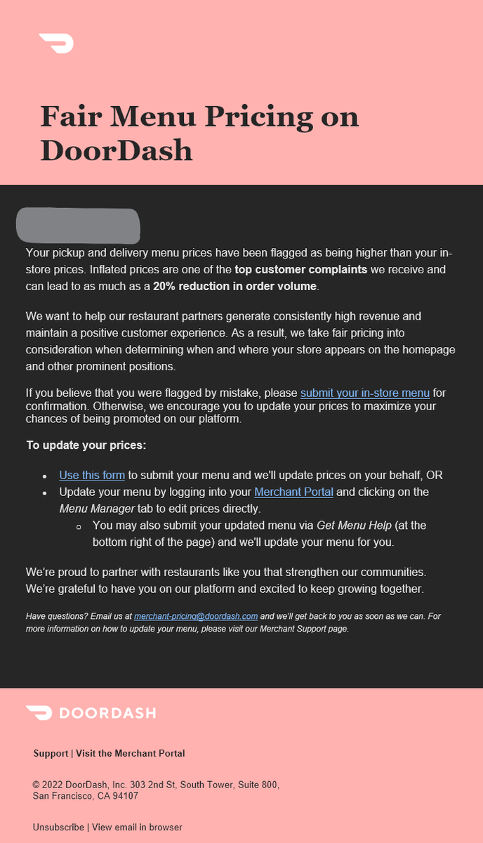 GayNeek's tweet photo. Yo @DoorDash do you threaten other big chain restaurants who has higher prices on your platform too? If you don't want restaurants to raise prices then don't take 20~40% cut of sales and charge a flat fee. https://t.co/97IL5LSMCO