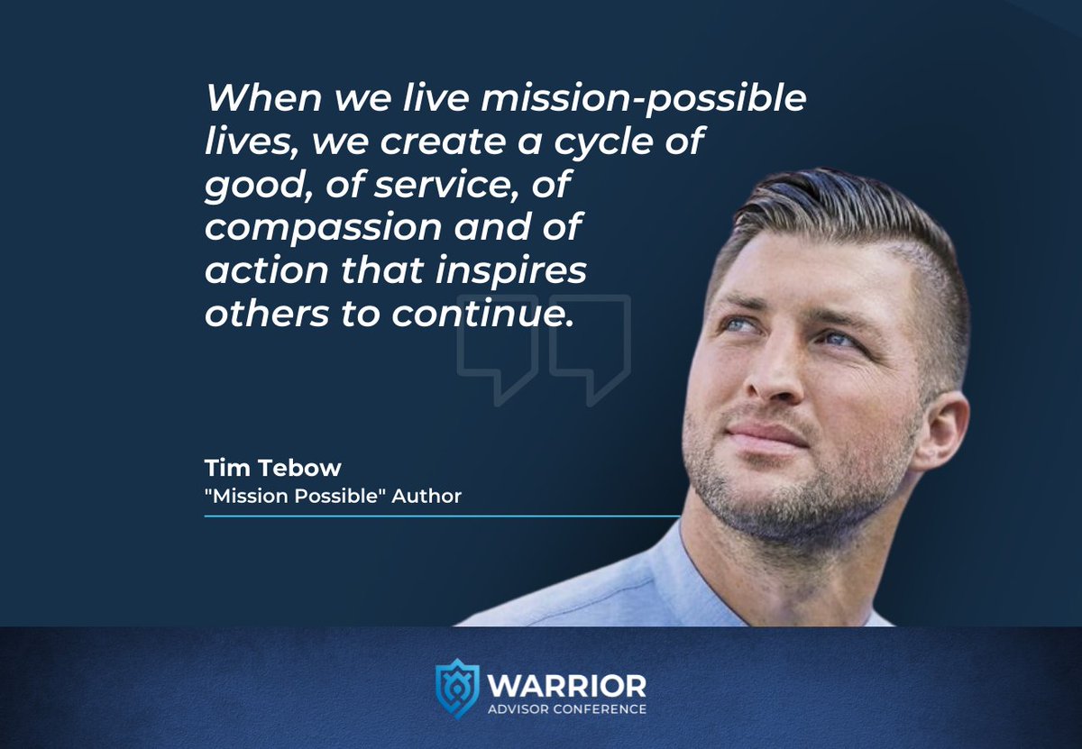 What does living a mission-possible life mean to you? Join us at the Warrior Advisor Conference to hear Tim deliver an inspiring keynote address about tapping into the power of conviction to act on what matters most. bit.ly/3ttMBVJ #WarriorAdvisor #rfgwc22 #FinServ
