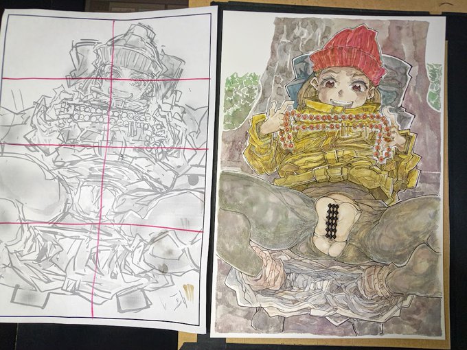 色鉛筆と水彩で捏ねくり中。 