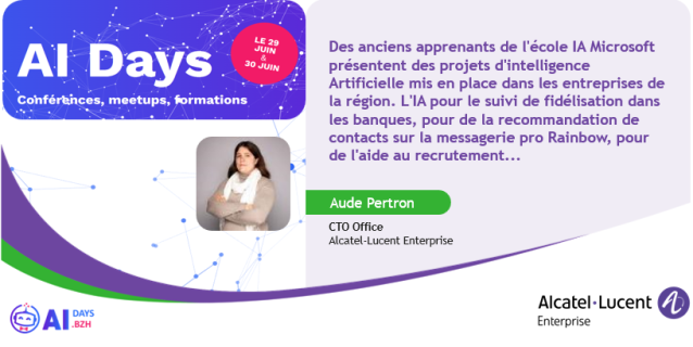 srobineau's tweet photo. Mercredi 29 juin : Aude Pertron, Développeur AI au sein de l'équipe CTO participera à AI BZH, à la table ronde : "Use Cases, Quels champs d'application pour les entreprises ?" Cette session sera centrée sur les projets d'Intelligence Artificielle. https://t.co/8mMXZJ8Gx4 https://t.co/TkxDEA5llP
