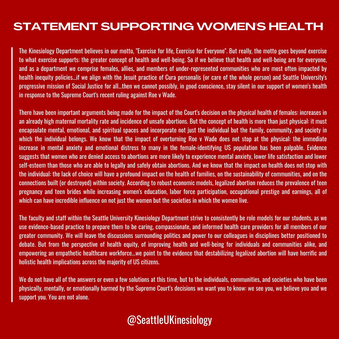 SeattleuKines's tweet photo. Our Department unequivocally supports health and well-being in light of #RoevsWade.   Check out the video statement here: https://t.co/C70ZmL613N https://t.co/nfkegboWl8