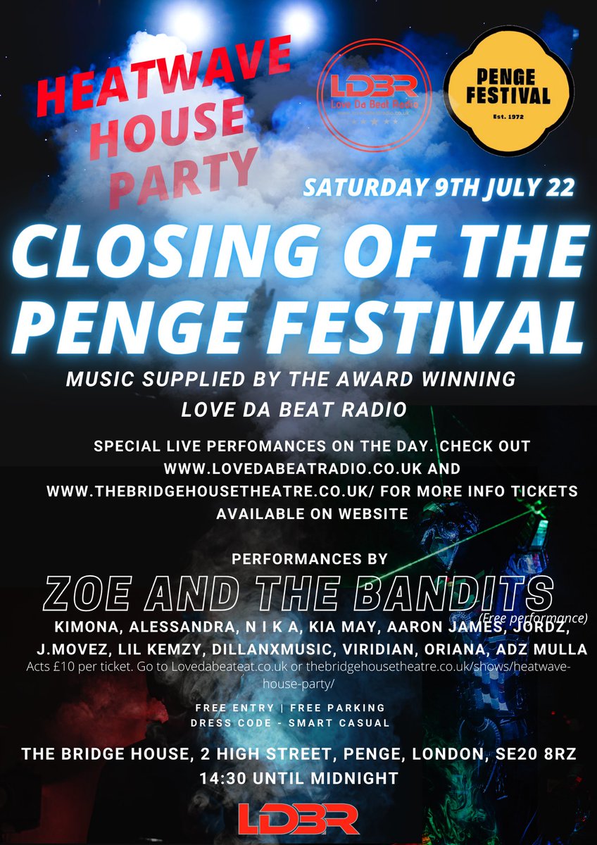 09/06/22 2:30PM until 00:00, the Penge Festival season will be coming to a close. Love Da Beat Radio and Penge Partners are coming together to make sure that it closes with a bang. We will also be celebrating Love Da Beat Radios 5th birthday too.