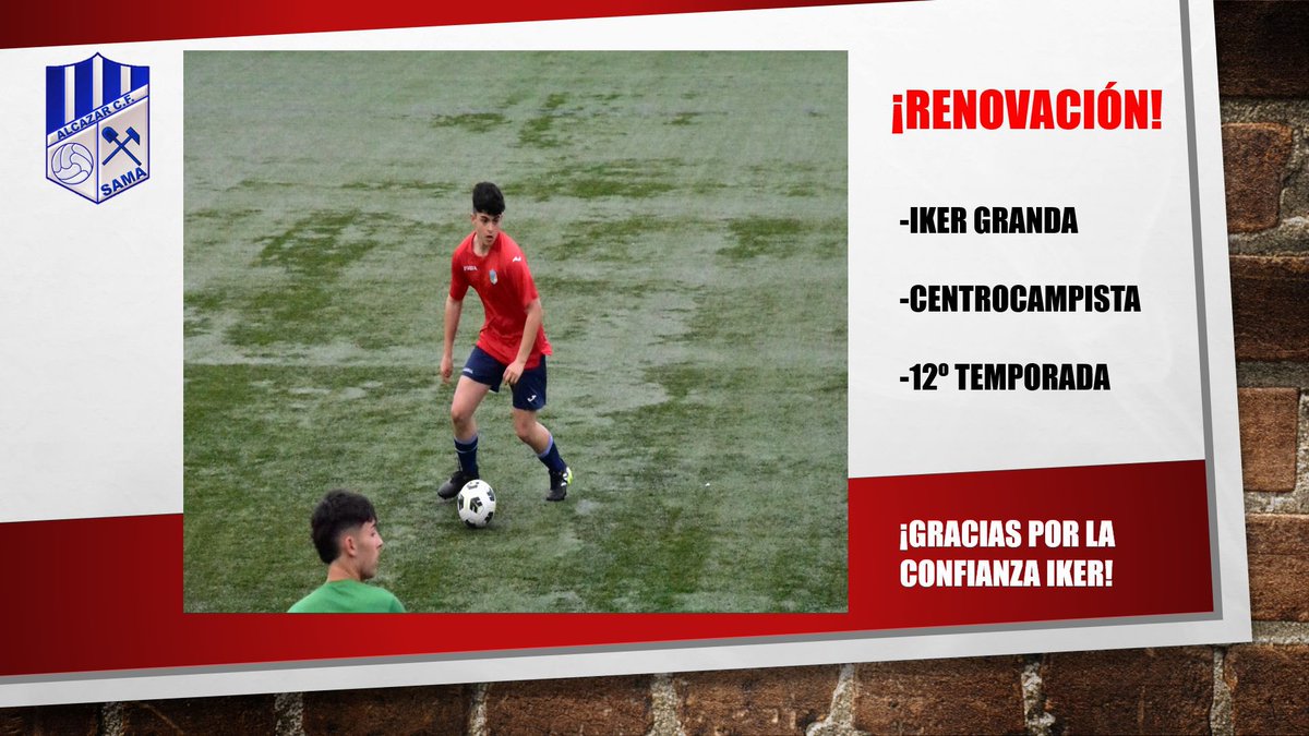 ¡RENOVACIÓN! 🔴🔵

Alejandro Canteli e Iker Granda renuevan el compromiso con nuestro club una temporada más.

Alex cumplirá su quinto año en los Llerones, mientras que Iker lleva con nosotros toda una vida.

¡Muchas gracias por la confianza chavales!

#SomosAlcázar
#Desde1954