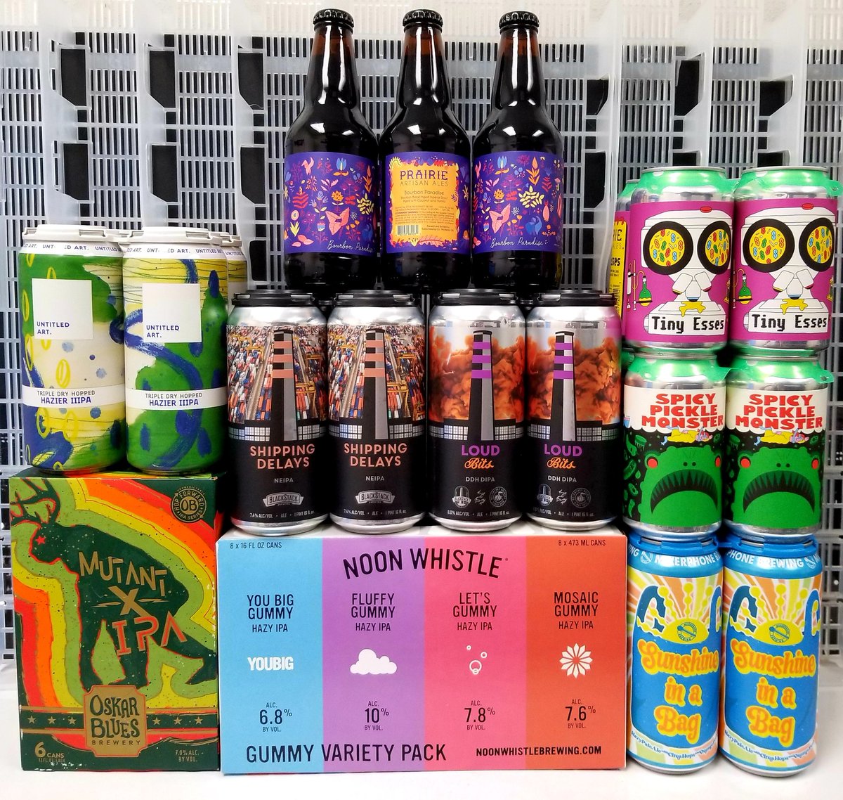 New ones! <a href="/prairieales/">Prairie Artisan Ales</a> Bourbon Paradise, Tiny Esses, Pickle Monster, <a href="/untitledartbev/">Untitled Art.</a> Hazier IIIPA, <a href="/BlackStackBrew/">BlackStack Brewing</a> Shipping Delays &amp; <a href="/WeldWerksBrewCo/">WeldWerks Brewing Co.</a> collab Loud Bits, <a href="/noonwhistlebrew/">Noon Whistle Brewing</a> Gummy Variety, <a href="/mikerphonebrew/">mikerphonebrewing</a> Sunshine in a Bag, <a href="/oskarblues/">Oskar Blues Brewery</a> Mutant X IPA! #FillThatFridge