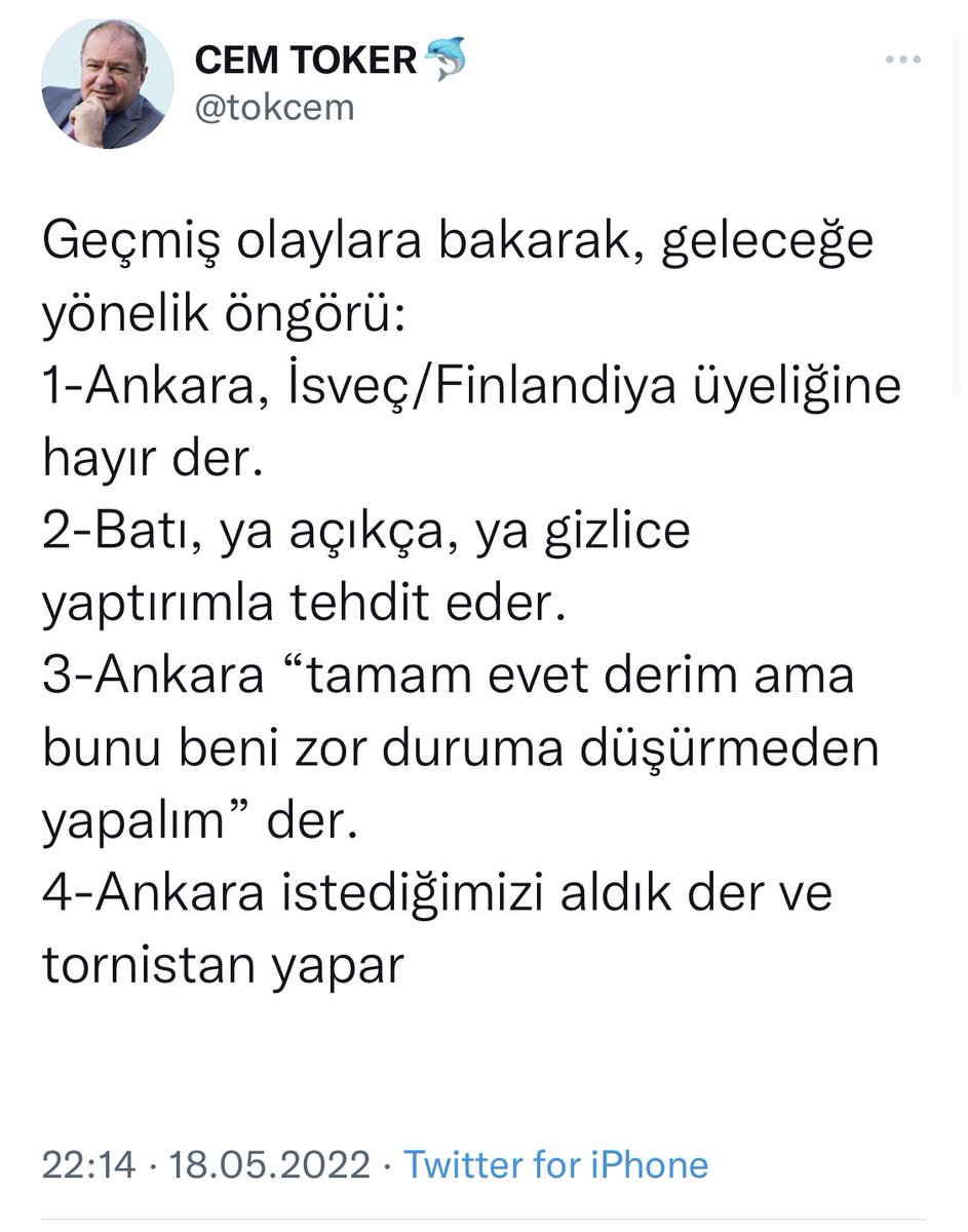 AKPyi biraz tanıyanlar, dış politikasını da kitap gibi okuyabiliyorlar…
Sıradan vatandaş olarak bizler okuyorsak, AKPyi devletler mi okuyamayacak?
5 hafta önce:
4. ve son cümlemi okuyunuz…
#NATO