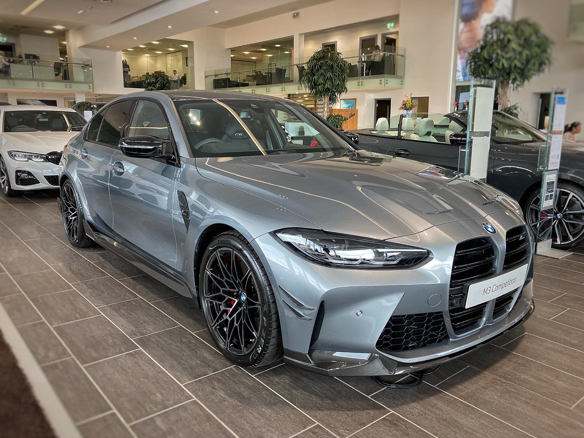 Bavarian_BMW's tweet photo. Now available for immediate delivery, this monstrous new 510bhp #BMW M3 Competition saloon finished in Skyscraper Grey, fully loaded with M Carbon Fibre bodykit enhancements 🔥 #BeatTheWait https://t.co/xMskA1Z4k2