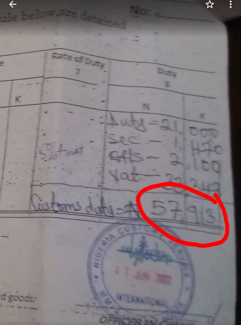 AlobiOnAir's tweet photo. I know the @CustomsNG is working hard to raise IGR, but taking advantage of poor NIGERIANS to achieve an interest is a SIN. How can I buy a cheap tab worth $135 (N83,000) 1st May and it is valued by our Customs at N420,000 and am asked to pay N60,000? Pix will show evidence. https://t.co/J6LARxdOgY