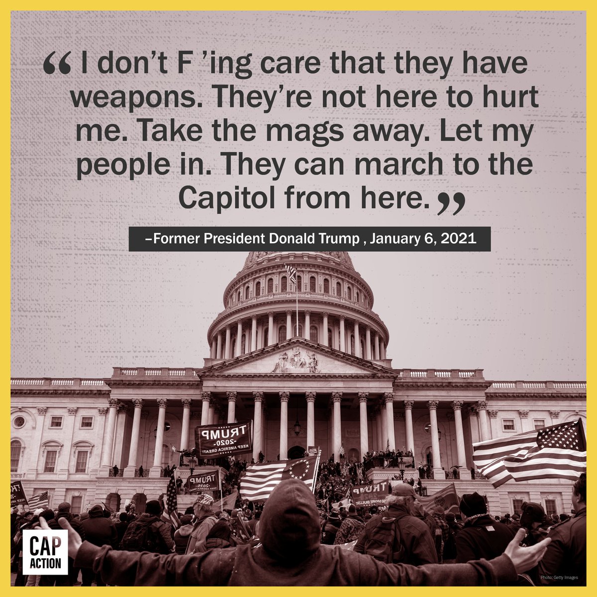 Trump knew his supporters had weapons. He told them to march to the Capitol anyway. All in a desperate attempt to violently overturn the election he lost.