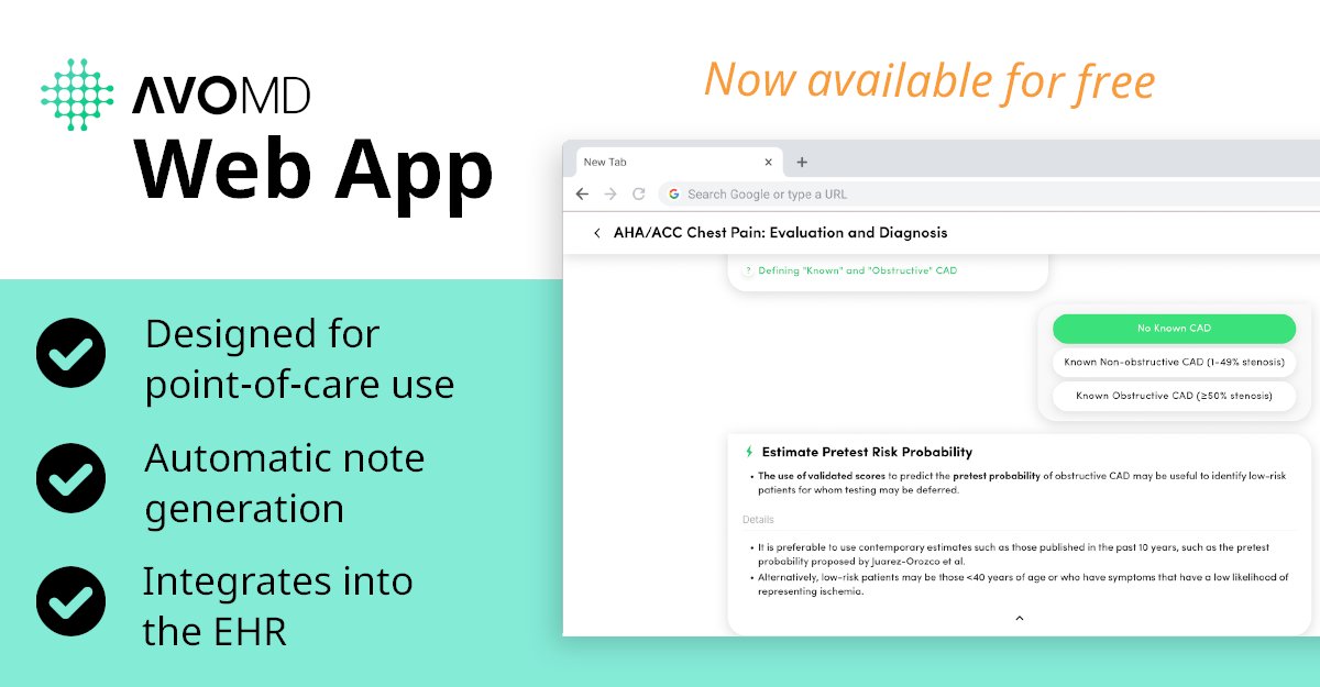 We are excited to announce that our web-based, Point-of-Care App is now available for free to clinicians. This release underscores our mission of democratizing #EBM at the point-of-care. 

More info here 👉 lnkd.in/eYp8-vG3
Start using today here 🖥️ live.avomd.io