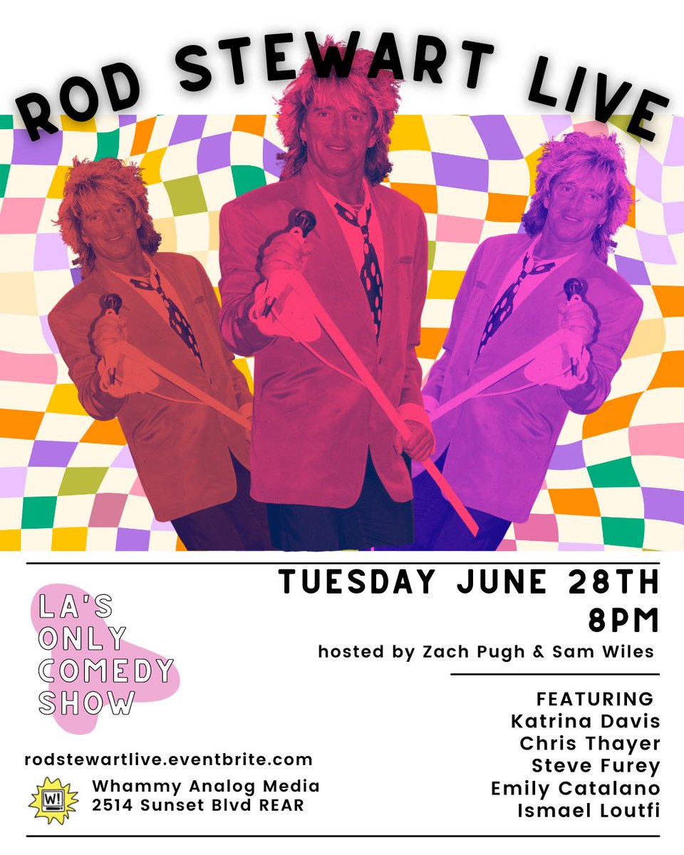 Rod Stewart Live! (@rodstewartlive) on Twitter photo Comedy’s biggest night is back TONIGHT with <a href="/ChrisThayerSays/">Chris Thayer</a> <a href="/EmilyCatalano/">Emily Catalano</a> <a href="/katrinasivad/">Katrina Davis</a> <a href="/SteveFurey/">Stephen Furey</a> <a href="/Ismaelian/">Ismael Loutfi</a> at Whammy Analog Media in Echo Park! Tickets: rodstewartlive.eventbrite.com Comedy’s biggest night is back TONIGHT with <a href="/ChrisThayerSays/">Chris Thayer</a> <a href="/EmilyCatalano/">Emily Catalano</a> <a href="/katrinasivad/">Katrina Davis</a> <a href="/SteveFurey/">Stephen Furey</a> <a href="/Ismaelian/">Ismael Loutfi</a> at Whammy Analog Media in Echo Park! Tickets: rodstewartlive.eventbrite.com