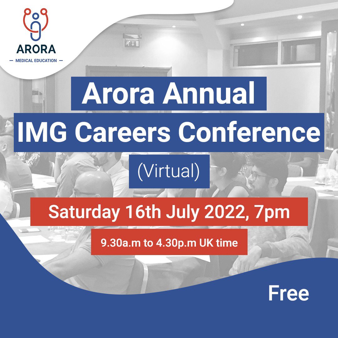 🙋‍♂️🙋‍♀️ Register for the Free Arora IMG Careers Conference - attendee.gotowebinar.com/register/90610… Aimed at Pre-PLAB, Post-PLAB, FY doctors and medical students who are planning for speciality training in UK #CanPassWillPass #aroraIMGcareersconference #Meded