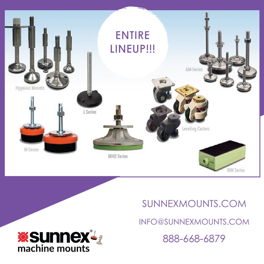 SunnexMounts's tweet image. Sunnex Mounts has a large assortment of machine mounts to fit your various needs. Take a look at our products at SunnexMounts.com.
#MachineMounts #AntiVibrationMounts #LevelingMounts #StainlessSteelMounts #Hygienic #LevelCasters