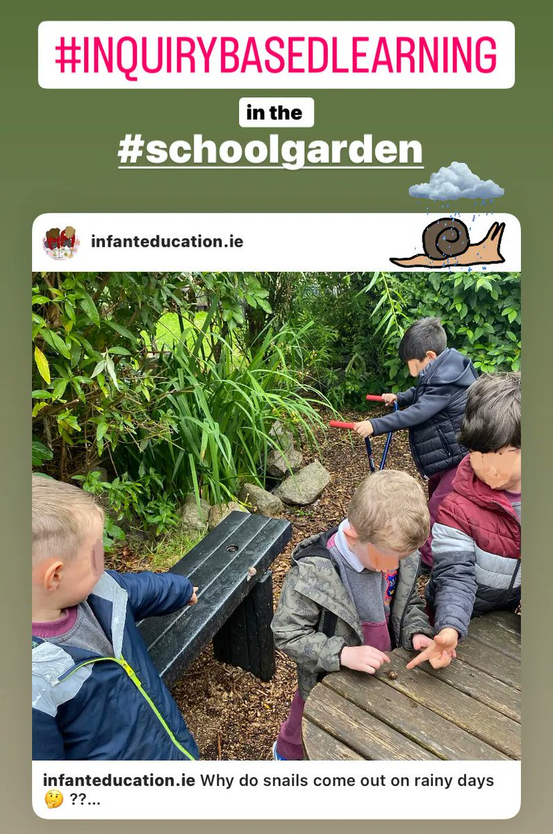 infanteducation's tweet photo. Why do snails come out on rainy days🤔 ?? 
Lots of provocations to get the children wondering in the school garden on a rainy day! #inquirybasedlearning https://t.co/07pzjQMROS