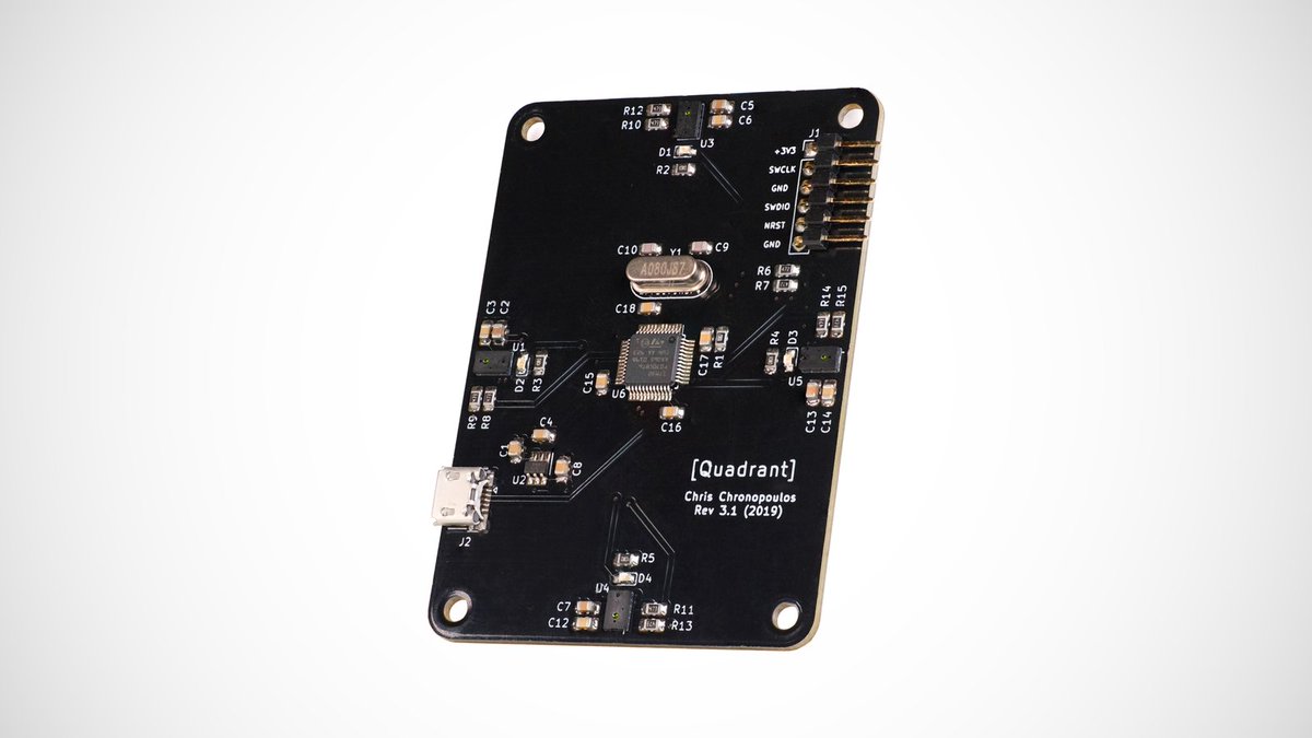 EdgeImpulse's tweet photo. The Quadrant is an open source, multi-channel hand-tracking interface based on an array of VL6180X ToF distance sensors and an STM32: https://t.co/IwZinXxhEf https://t.co/ugU1F6oTTI