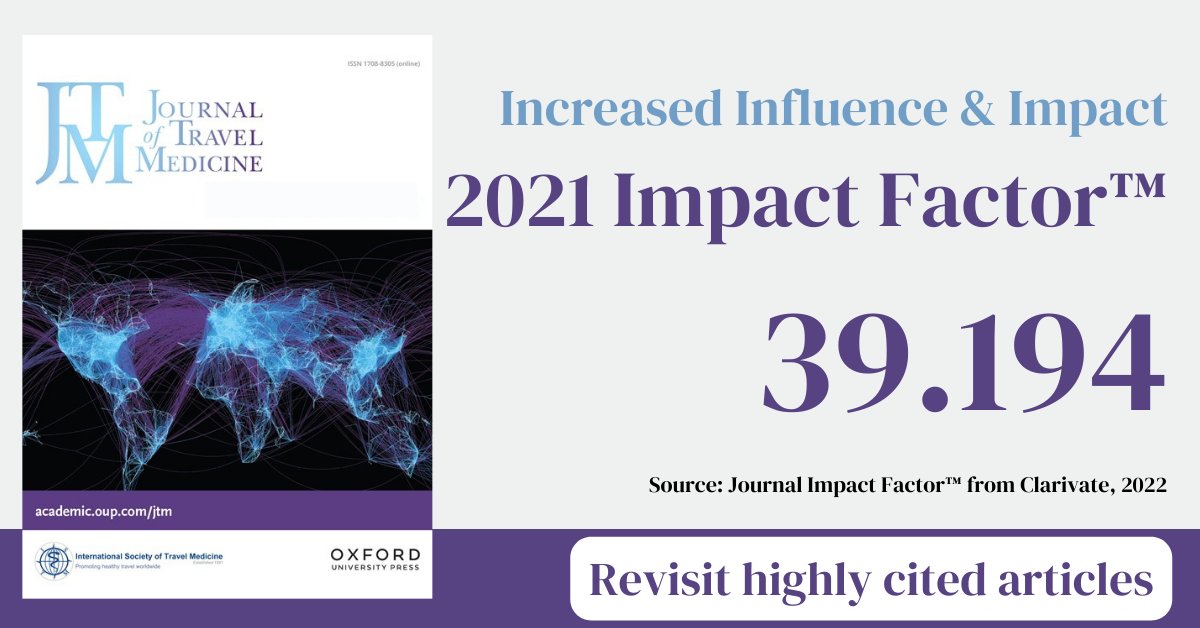 The new Impact Factor for the International Society of Travel Medicine's Journal has just been announced. Read more here: conta.cc/3ypHOqT
