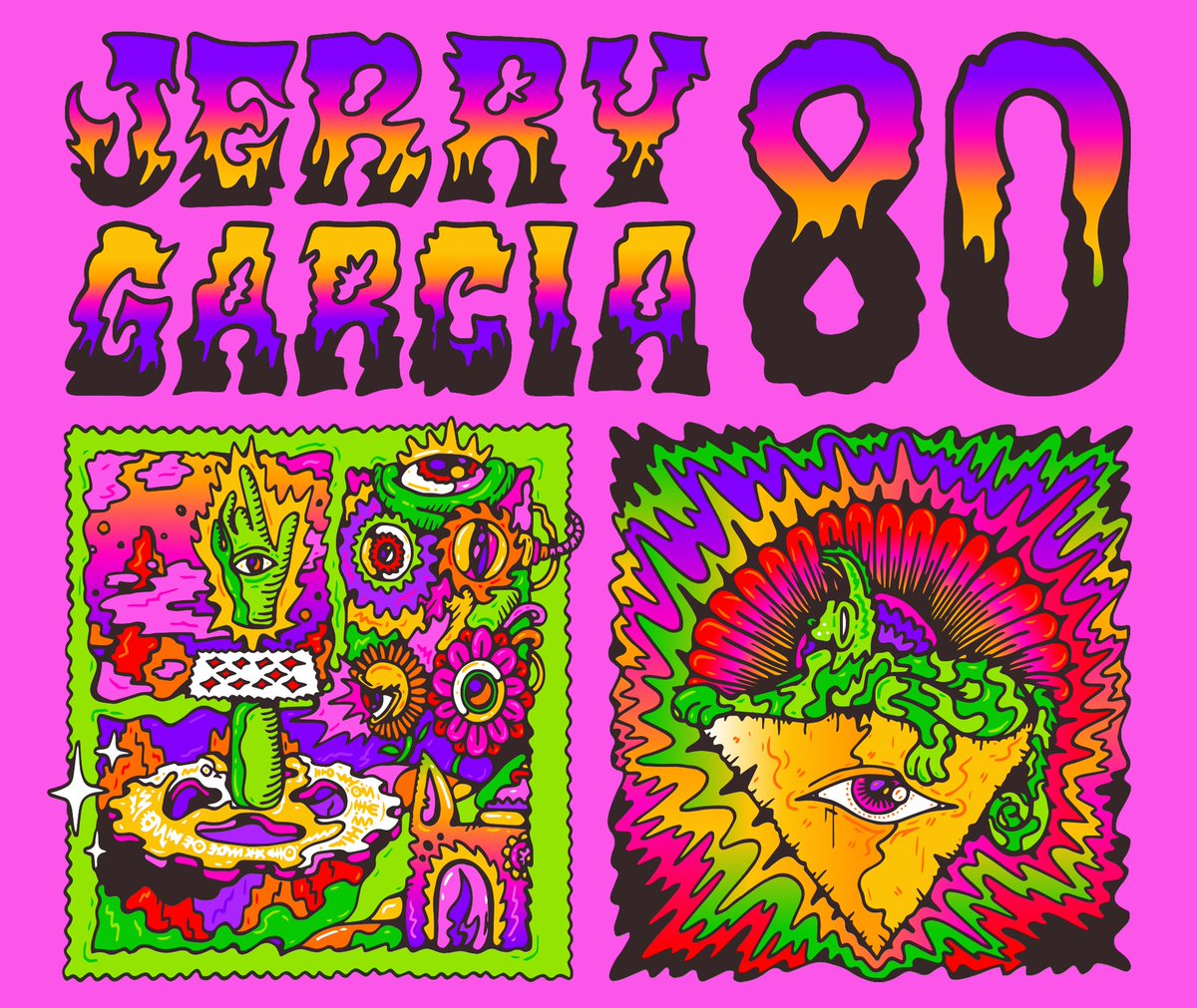 youngandsick's tweet image. Tomorrow is going to be a special one - @jerrygarcia birthday celebration x @RedRocksCO - More pieces from the poster. ❤️🍄