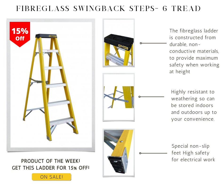 Product of the Week!!! 🥳🥳🥳

Get your hands on the Fibreglass Swingback Steps - 6 Tread En131 Pro 150kg with a huge discount 15% off! 🤗

Don’t miss the chance, hurry up and shop!!! 🤩

Purchase the ladders here: drabestuk.com/products_drabe…