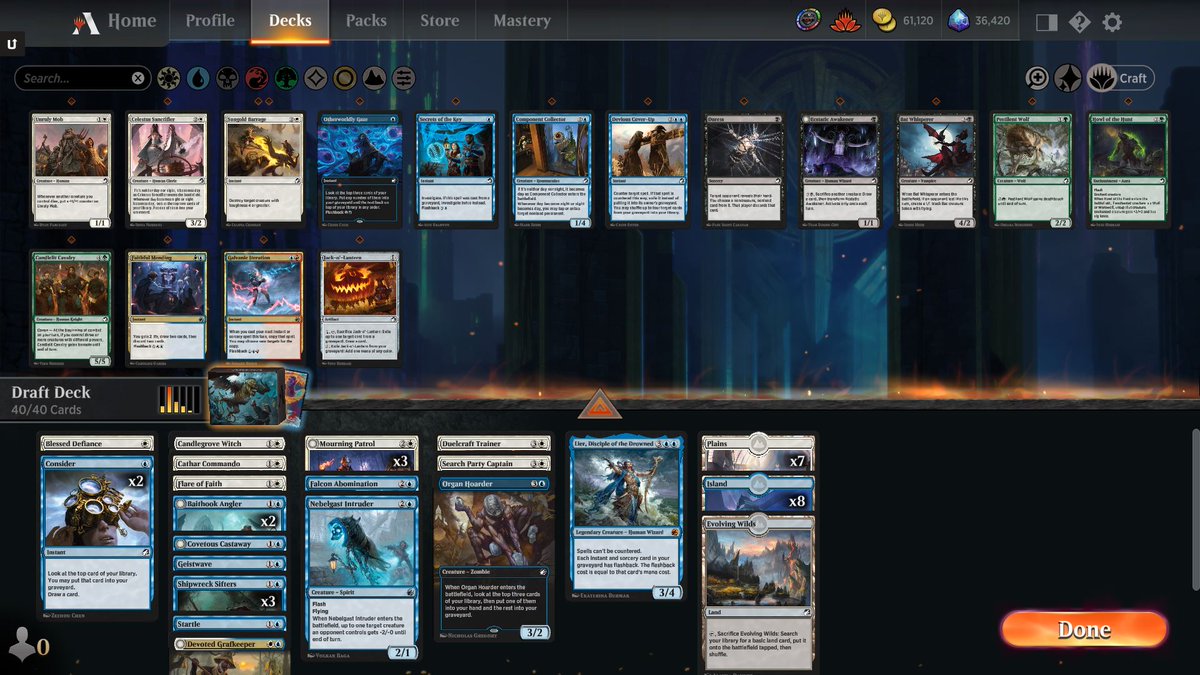 Aleatory_M's tweet photo. 🏆 in #MTGMID Quickdraft: 7-0 and into mythic (#440) with UW disturb aggro-tempo. Gameplay is still fantastic, UW still underrated (never played the mirror). Deck played like a dream, always playing 2s and never running out of gas. #MTG #MTGArena @ArenaDraftlists @limiteddecks https://t.co/ppW9ktHu70