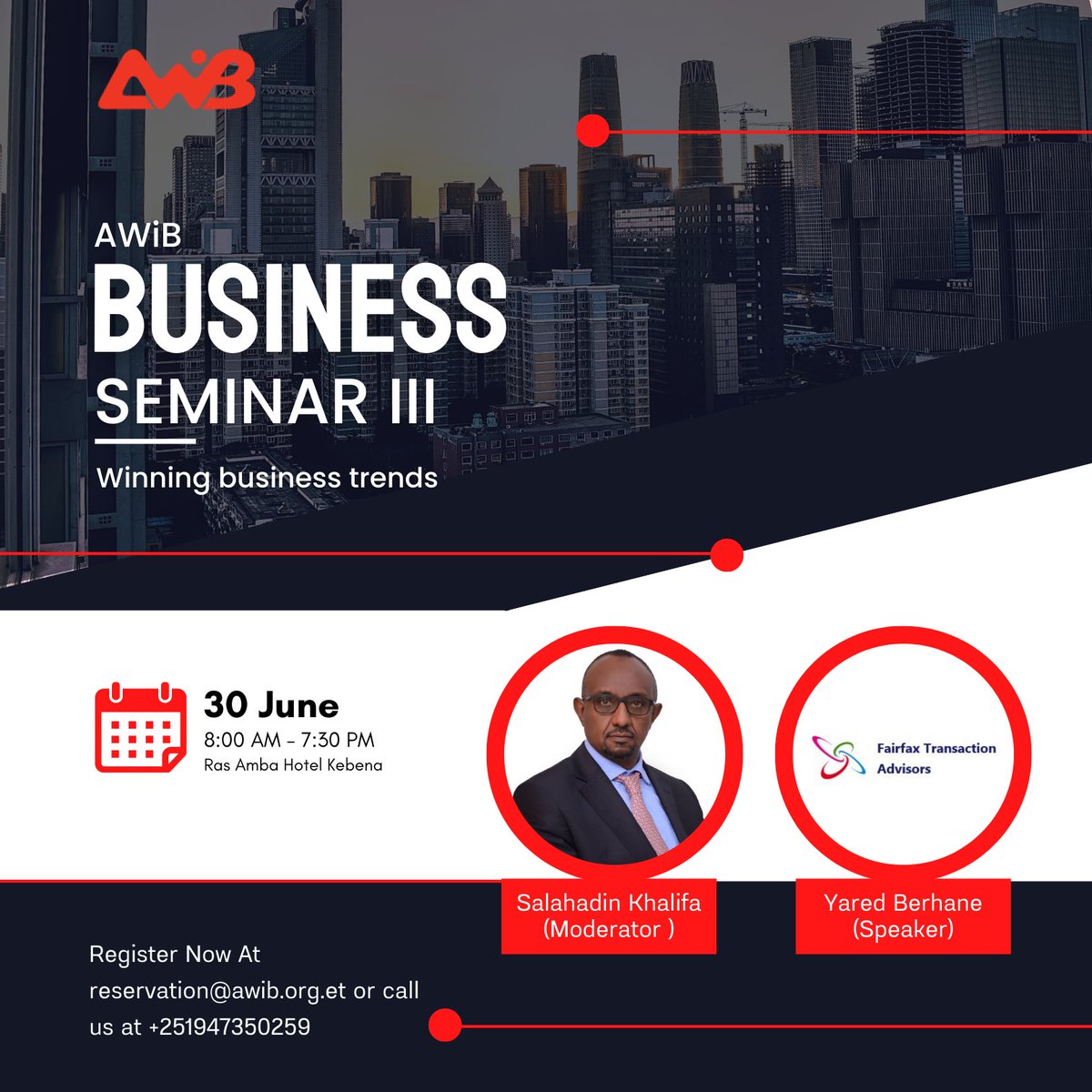AWiBEthiopia's tweet photo. Join us for a unique business seminar where we will discuss on winning business trends, strategies, innovations and ways of thinking that will help you.
#AWiB #JoinUs #RasAmbaHotel #businessseminar #networking https://t.co/MXL1nruJ8b