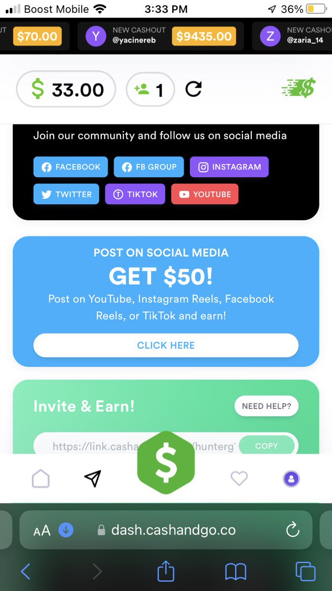 GrundenHunter's tweet photo. I just made $33.00 on Cash&amp;Go (@cashngoco), the fastest-growing Market Research Network where you get paid for using social media.

Earn $50 for every person you invite!

Sign up with my link below for a $25 bonus! https://t.co/VN4cnxKORp #cashandgo https://t.co/9zv5HlB6dI