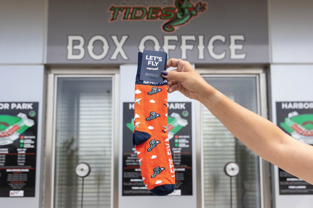 FlyORF's tweet photo. Hey @NorfolkTides fans! Step up your game in a pair of @NorfolkAirport special-edition socks. Be among the first 10 to LIKE this Tweet to win. #LetsFly #GoTides #homestand #fireworks https://t.co/hwXXLYFGIL