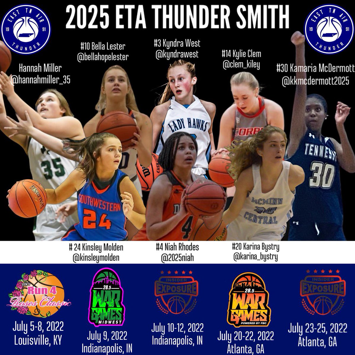 It all starts next week and we are excited and ready for action! This girls work hard and have battled adversity with injury after injury! We kept our heads high and still competed! We are ready for July coaches schedule posted below! @ETAThunder let’s go 🤝🔥🏀
