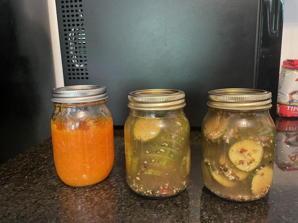 bear1y's tweet photo. lately I made peach strawberry jam, spicy pickles, homemade pizza (learning how to make sour dough starter now), avocado pesto pasta, some shrimp alfredo 🫢 https://t.co/NUVRF7P6sd