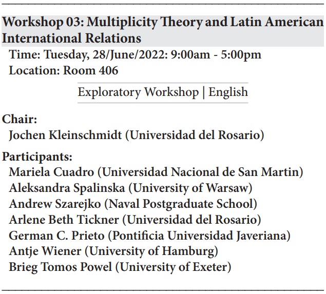 Thanks to all you great people who made today's @WISCommittee #WISC2022 workshop on '#Multiplicity Theory and #LatinAmerican #InternationalRelations' such an interesting event!!  @marielacuadro @AleksandraSpal3 @Szarejko @arlenebtickner Germán Prieto @antje_wiener @briegp