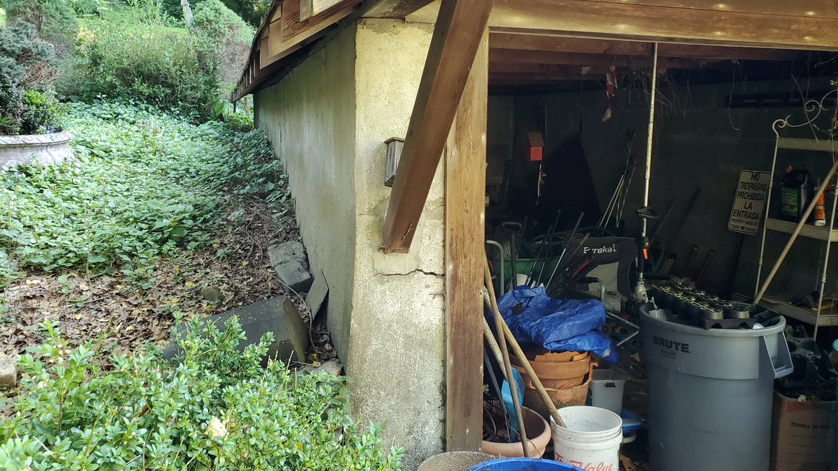 Large horizontal crack in the side wall of this garage 🧐
 #watchung  #homeinspector
 #warren #summit #shorthills #berkeleyheights #NJ  #homeinspection #westfield #residential #Google #Millburn #inspection  #northplainfield  #TerraHomeInspections #socialmedia #marketing
