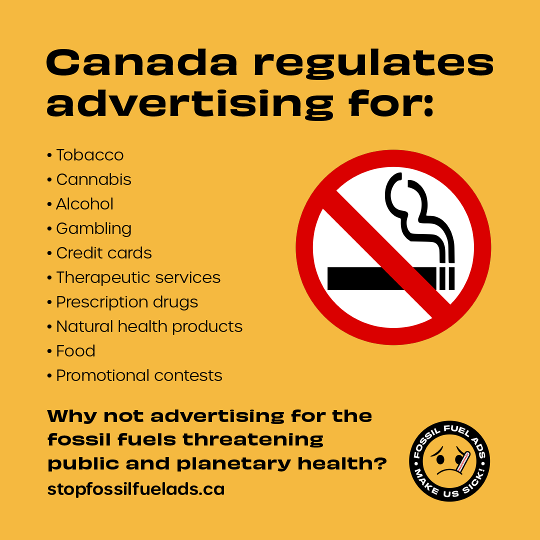 #DYK: Canada banned tobacco advertising in 1989. Gov't did this because of unequivocal evidence that tobacco harms #health

We have unequivocal evidence that burning #FossilFuels harms our health. So why aren't oil & gas/FF-powered car ads banned?

Sign @ stopfossilfuelads.ca