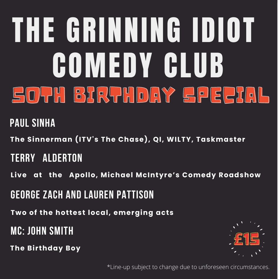 Any chance of a retweet. Great Comedy line-up in Newcastle this Saturday. Featuring Terry Alderton, Paul Sinha 'Sinnerman', Lauren Pattison, George Zach Mc: John Smith. Tickets only £15! northernstage.co.uk/whats-on/grinn…