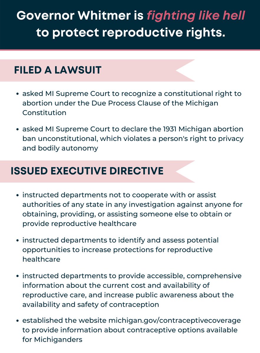 GovWhitmer's tweet photo. Make no mistake: I’m fighting like hell to protect access to safe, legal abortion and I won’t give up. https://t.co/b2mWkXcn2b