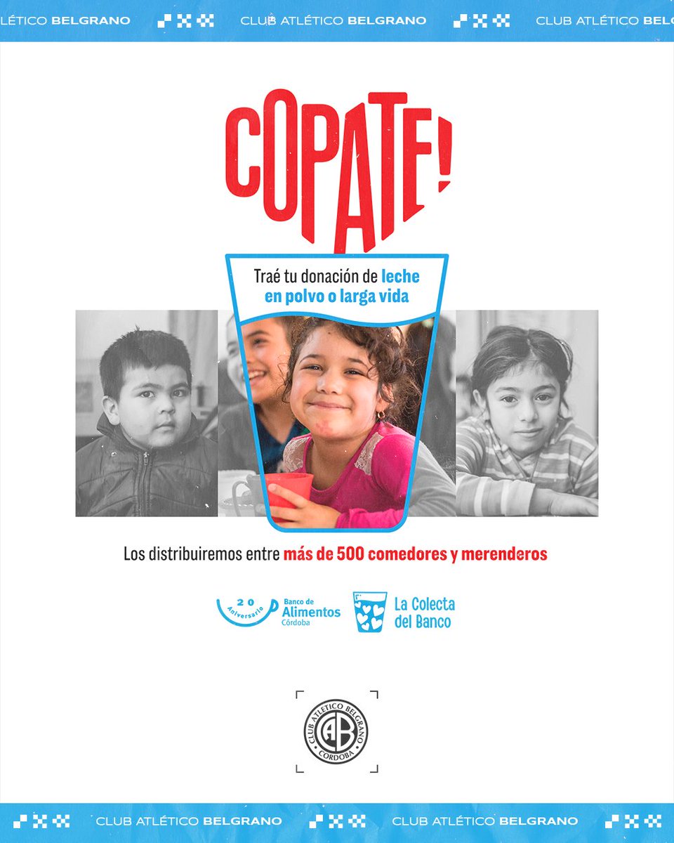 Belgrano's tweet photo. #SolidaridadPirata
🥛 #Belgrano y @BDACordoba invitan a la comunidad a #Coparse con la colecta de leche, para ayudar a más de 500 comedores y merenderos.
Hacé tu aporte acá 👉https://t.co/yx4e5hzcb2
🏟 O acercá tu donación a la Sede del Club.
+ info 👉 https://t.co/VijfoN3lLQ https://t.co/MDybQv17JJ