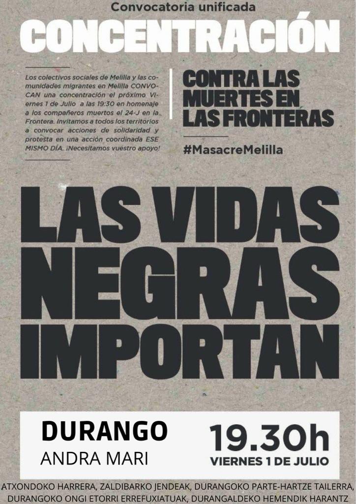LAS VIDAS NEGRAS IMPORTAN 

Este viernes a las 19.30 en Andra Mari -Durango-

#MasacreMelilla
