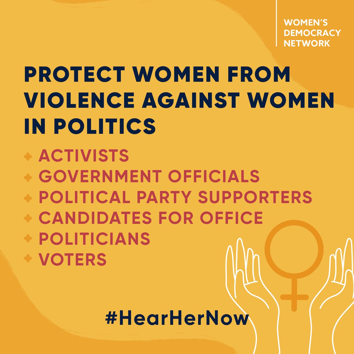 wdn's tweet photo. With every vote that is not cast and every voice that is not heard, communities fail to address the needs of their citizens. @WDN is calling on political institutions to listen to #HearHerNow and #EndVAWP ➡ https://t.co/6hxDAXXwSl https://t.co/EPShfhwEPP