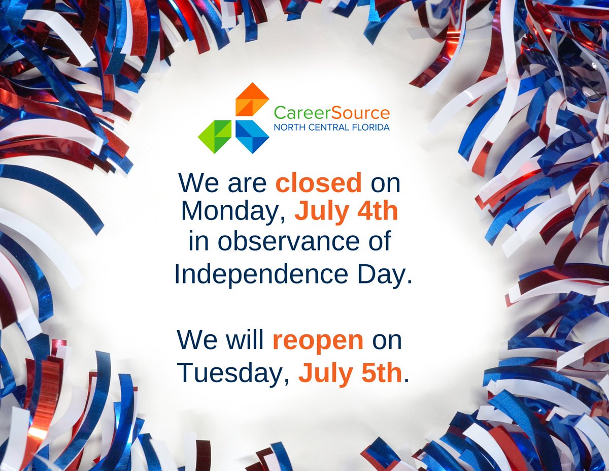 Our Gainesville office will be closed on Monday, July 4th in observance of Independence Day. We will resume services on Tuesday, July 5th.

To view a copy of the flyer, visit bit.ly/3mYG2aE.
