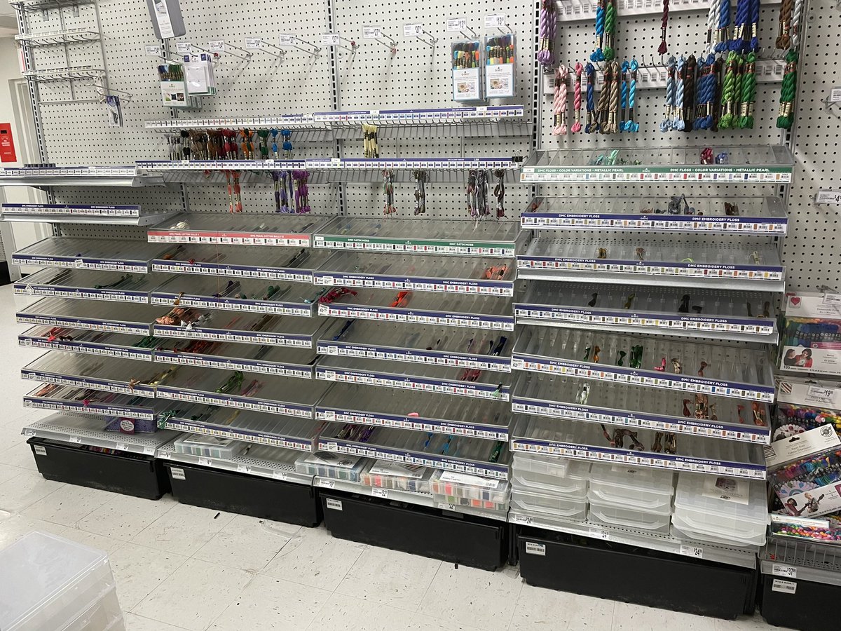 laurakobak's tweet photo. @MichaelsStores are you no longer going to restock DMC floss? This was the Manhattan 6th Ave location today and I’ve been checking over the last month and still nothing. I had to take my business to Blick (their stock attached for comparison). https://t.co/EEbfxLkIgx