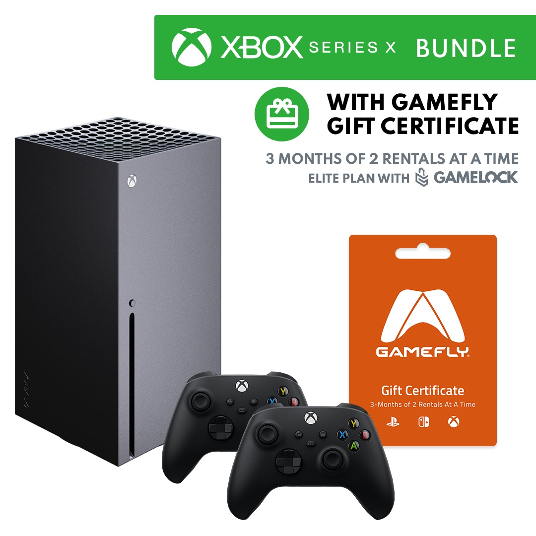 GameFly's tweet image. GameFly has limited quantities of this Xbox Series X bundle, with extra controller, &amp;amp; 3 months of GameFly 2-Disc Elite membership. 

This offer is available to all. 

l8r.it/QGa4

#Xbox #XboxRestock #GameFly #XboxSeriesX