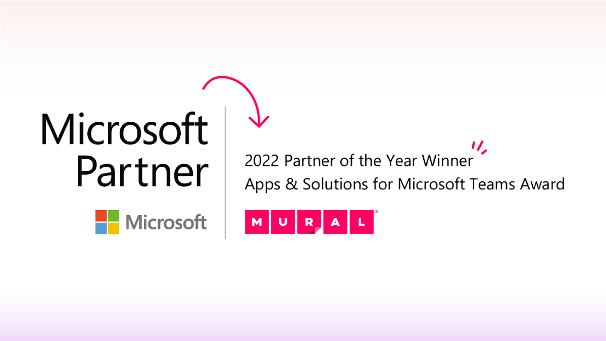 Mural's tweet photo. We’re proud to announce we won the 2022 Microsoft Partner of the Year Award for Apps and Solutions for Microsoft Teams! 🎉 Learn more about MURAL’s integrations with @Microsoft 365 👉 https://t.co/wCAiXDoBeG

#MSInspire #MSPartner #PartnershipsMakeMorePossible #microsoft365 https://t.co/Qdr8nGFRLM