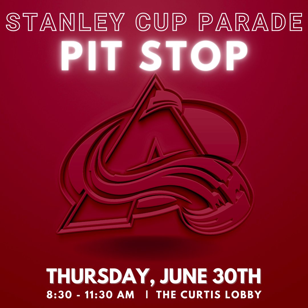 Hip, hip, hooray for our 2022 Stanley Cup Champions! 🏒 🎉 🏆 

Parade Pit Stop Alert: This Thursday, join in on the buzz + excitement as we celebrate the victorious <a href="/Avalanche/">Colorado Avalanche</a>! 

Swing by The Curtis + #StayHappy enjoying complimentary refreshments and lite-celebratory bites!