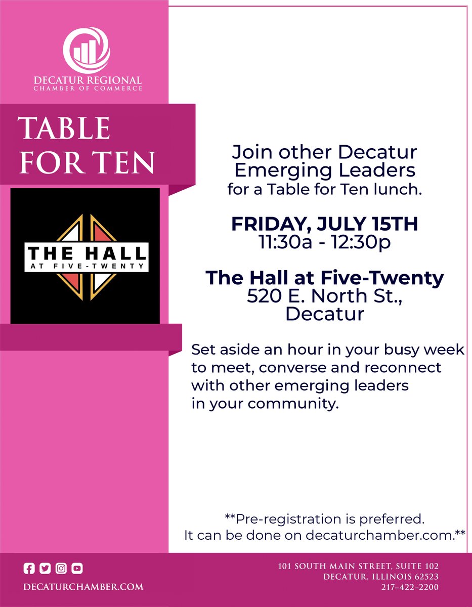 Meet us at The Hall At Five-Twenty in two weeks for a Table for Ten!

From 11:30a-12:30p, join us at the table as we reconnect over good food and great conversation. Save your seat here: bit.ly/tftjuly2022