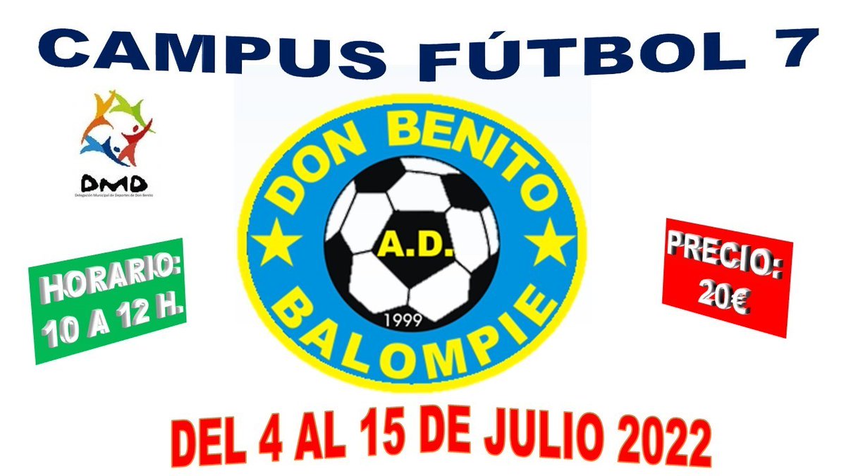 CAMPUS FÚTBOL 7.🥅⚽️
NACIDOS 2009/10/11/12 
Comenzamos el lunes día 4 de julio.
Campo Celestino Mera.
Dirigido a chicos/as.
Todavía quedan plazas libres.