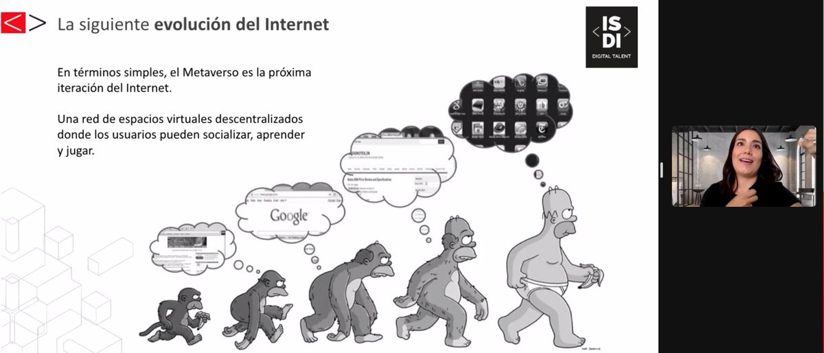 IABMexico's tweet photo. 🤔¿Qué es el metaverso?
Adriana Sandoval, responsable de Desarrollo de Negocio para Latam de @ISDI_MX nos cuenta que es la siguiente iteración del internet donde Meta significa que trasciende y verso que hace alusión al universo. 🌐😱 
#EduLive #IABeduca #webinar #ELIABmx https://t.co/Ui7HOALhlY