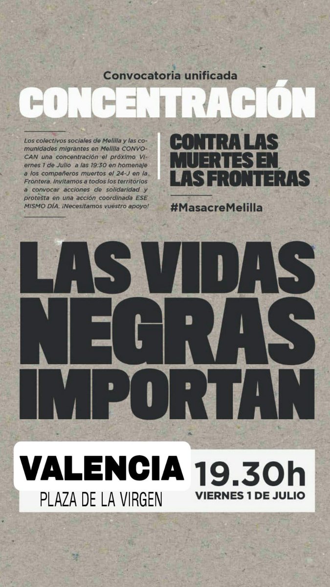 jorgepicopuch's tweet photo. #MasacreEnMelilla Concentración en Valencia. #VidasNegrasImportam https://t.co/W9tmW7LNSV
