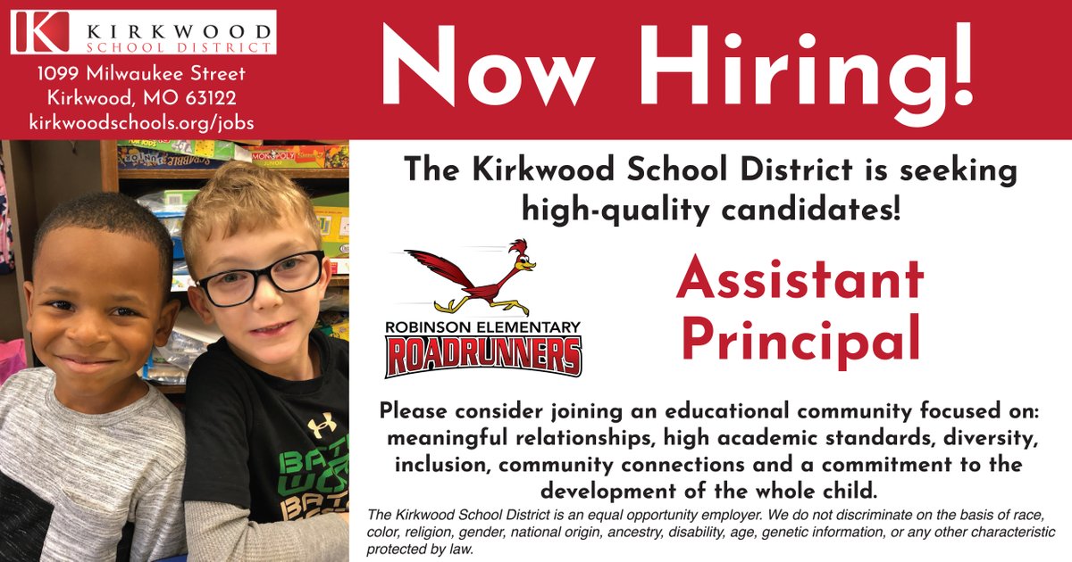 KSD is hiring. Please visit our website: kirkwoodschools.org/jobs