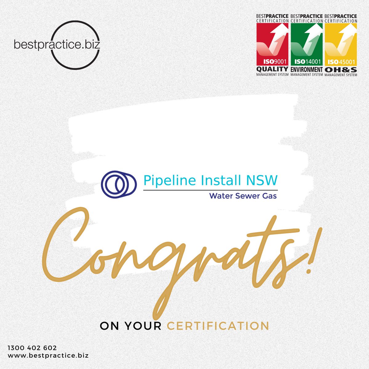 Pipeline Install NSW are Certified! 🎉

✅ ISO 9001 Quality Management System
✅ ISO 14001 Environment Management System
✅ ISO 45001 OH&amp;S Management System

#Congratulations #certification #ISO #management #standard #quality #system #environmental #OHS #safety #work #environment