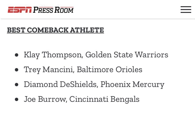 .@TreyMancini has been nominated for the ESPY for Best Comeback Athlete! 👏 @ESPYS