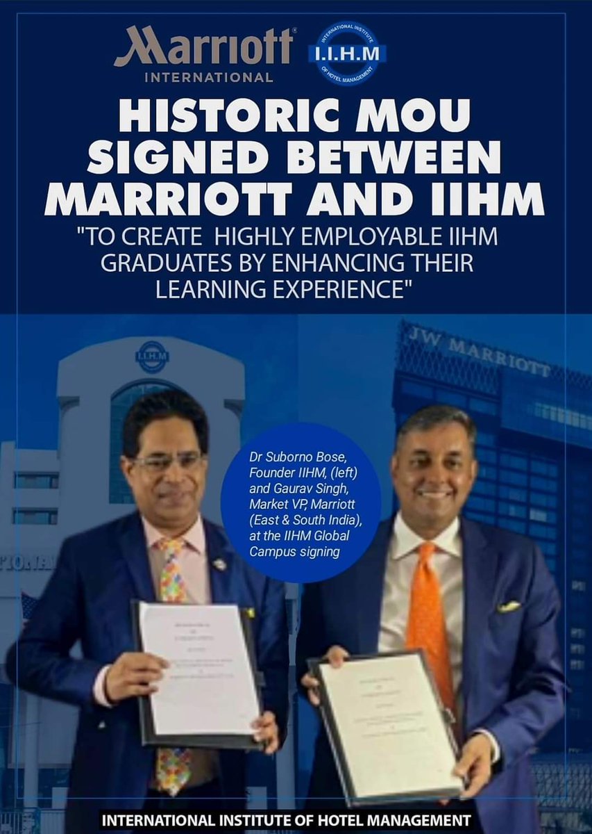 Marriott Hotels #India Pvt Ltd. &amp; IIHM signed the Memorandum of Understanding to enhance the learning scope of students studying at IIHM. Both share a common desire to strengthen educational opportunities for hospitality aspirants.

Join IIHM. #iihmhest3years